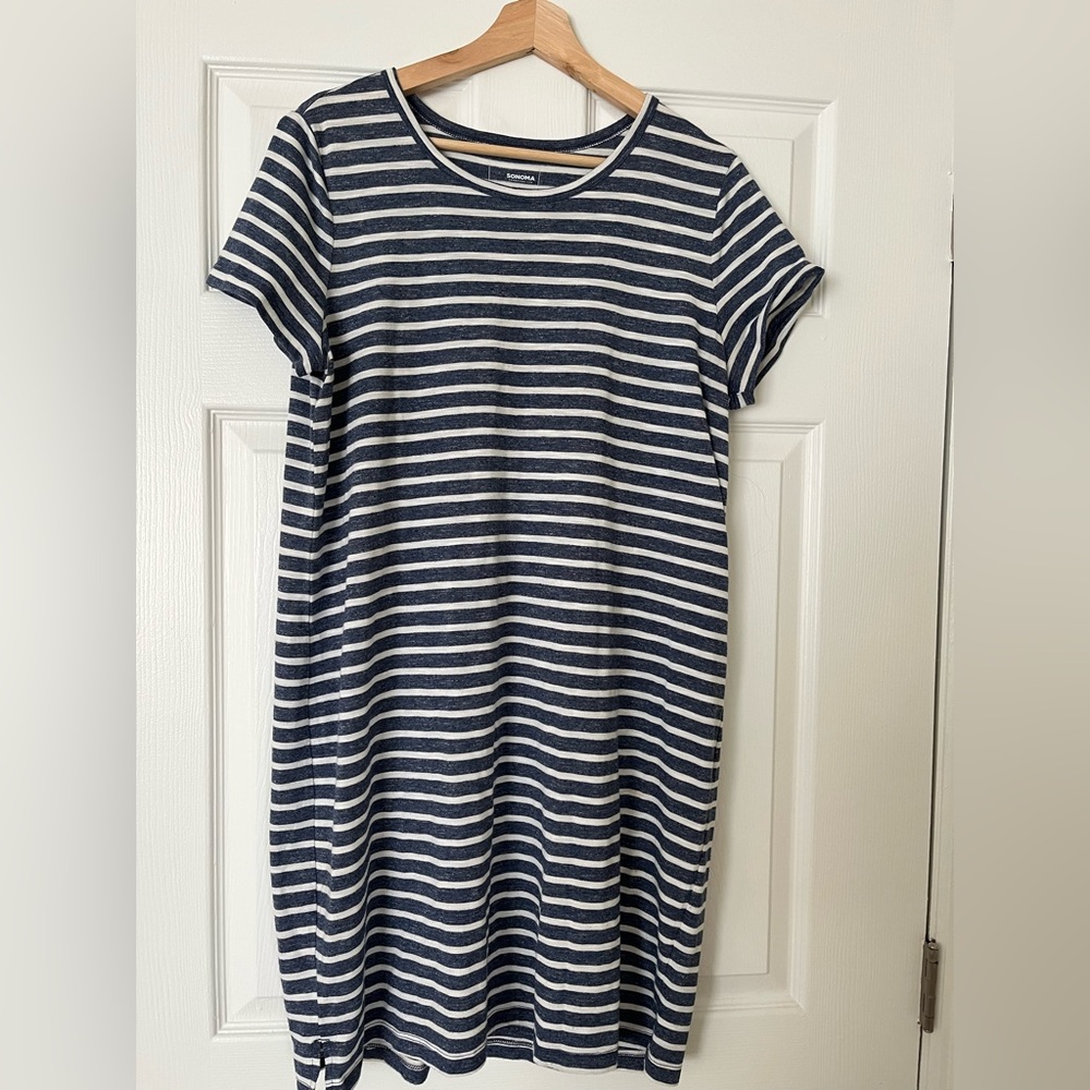 Sonoma Blue & White Striped Summer Dress - L